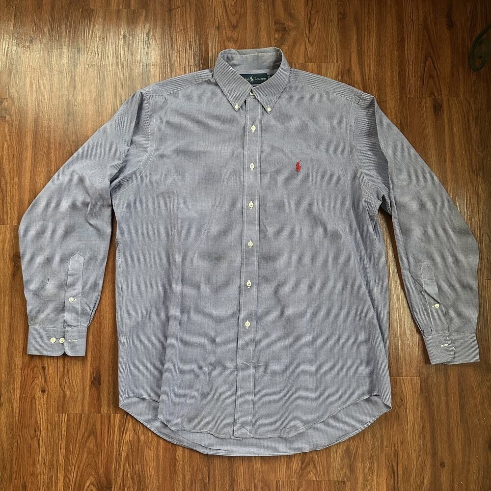 Ralph Lauren Men's Large Blue Button Down Yarmouth Gingham